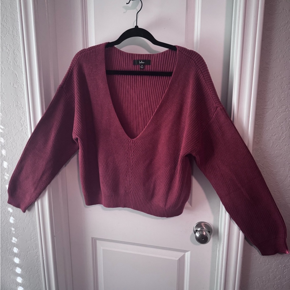 Lulu's Orange V-Neck Sweater Cozy Knit